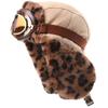 Winter Warm Fleece-Lined Canvas Beanie Hat With Ear Protection Leopard Print Unisex Outdoor Windproof Cap