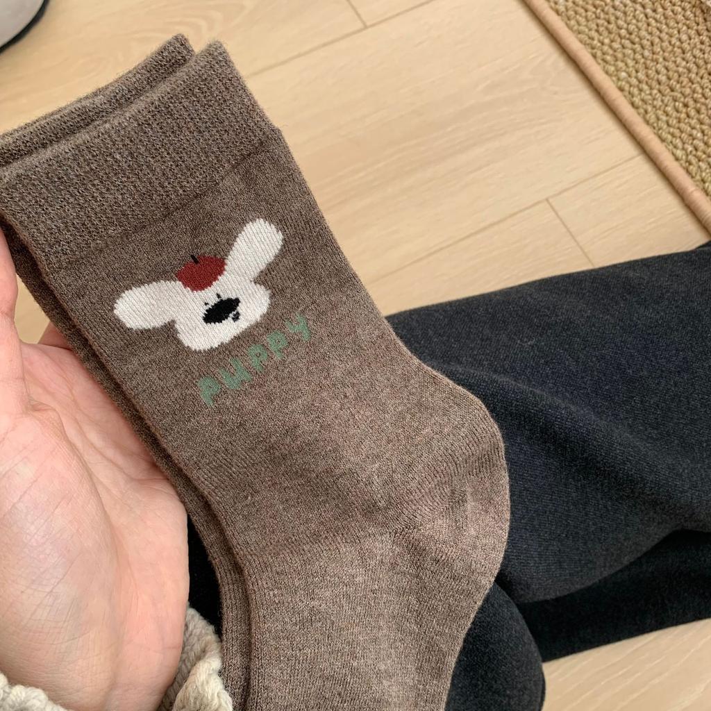 Season Cute Cartoon Illustration Dog Wool Socks Women'S Trendy Sweet Boneless Warm Socks