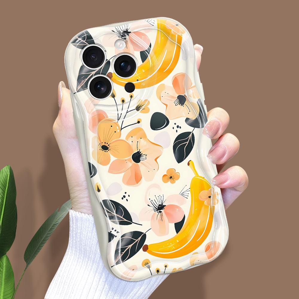 For iPhone 16 15 14 Samsung S25 S24 S23 A06 A13 A14 A15 A16 A55 Redmi 14C 13C Note 14 13 12 Wavy Edge Fruits Flowers Soft Silicone Phone Case