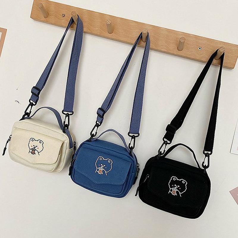 Kleine Damen Canvas Umhängetaschen Koreanischer Cartoon-Druck Mini Stoff KTY