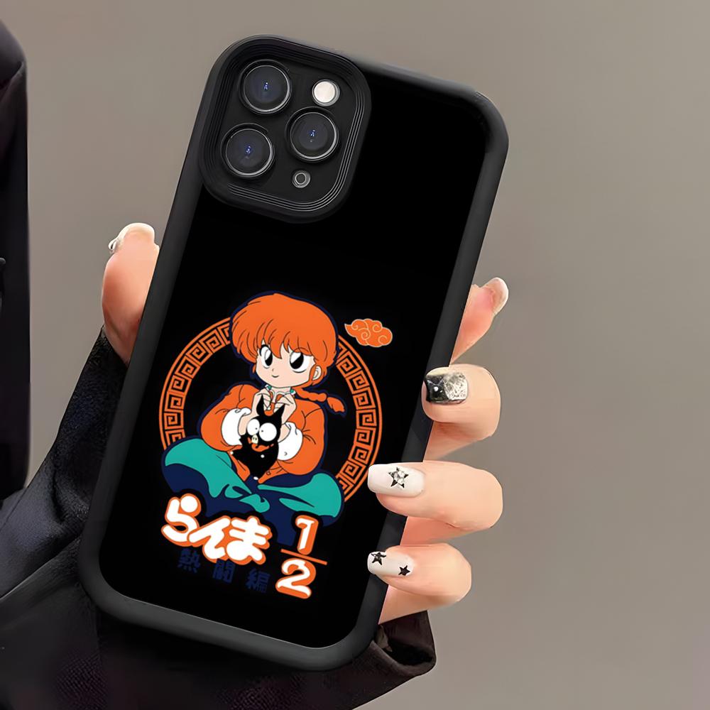 Cartoon R-Ranma 1 2 Phone Case For IPhone 17 Air 16 E 15 14 Plus 13 12 11 Pro Max Black Sky Eye Stepped Protective Case