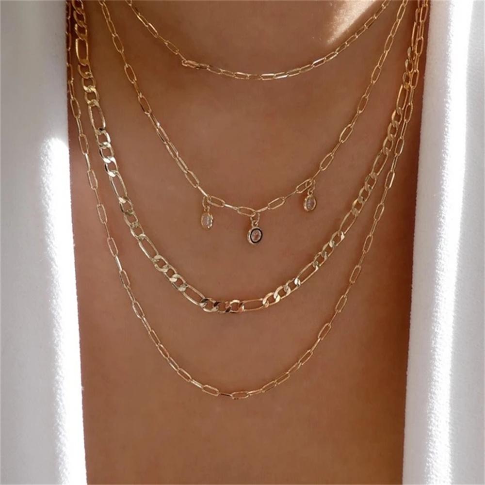 Classic Gold Multilayered Necklace for Women Vintage Silver Geometric Pendant Necklaces Butterfly Choker Jewelry