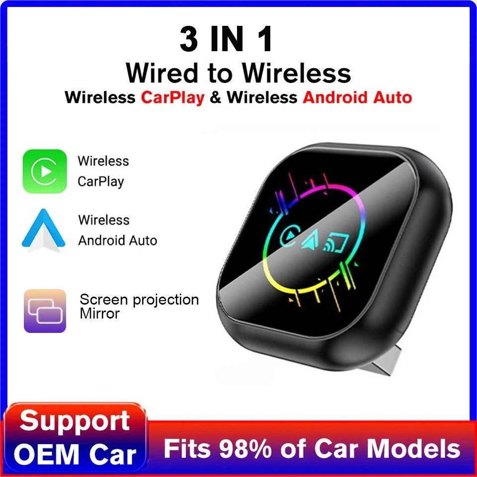 3-in-1 Kabelgebundener zu Drahtloser CarPlay-Adapter für Airplay Android Auto MirrorLink Bluetooth+ WLAN USB-Dongle Auto-KI-Box