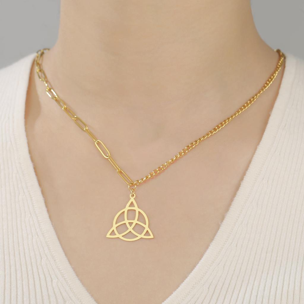 Lucktune Triquetra Witch Knot Pendant Necklace Stainless Steel Irish Celtics Knot Amulet for Women Couple Jewelry