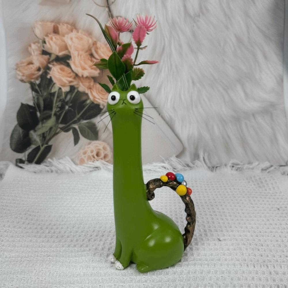 Süße Katze Blumenvase Langhalsige Kreative Cartoon-Katzenvase Handgefertigte Vase Ornamente Wohnzimmer