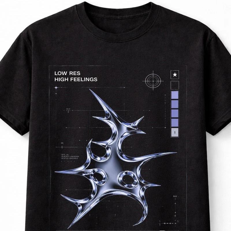 High Feelings Chrome Tribal Cyber Sigil Graphic Y2K Goth Unisex TShirt S