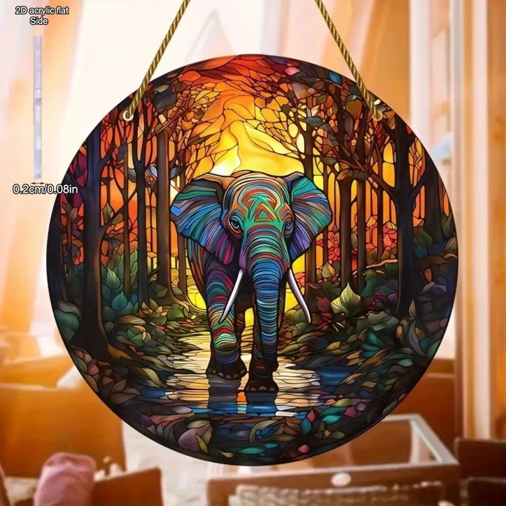 Vintage, Vibrant 2D Elephant Acrylic Circular Catcher, Animal Themed, Novelty Home Decor, Perfect Durable for Bedroom