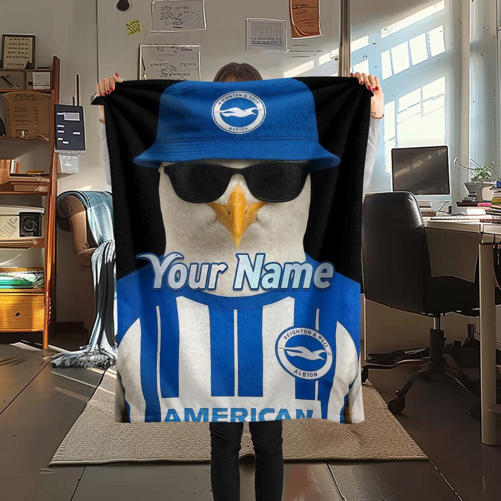 1PC Brighton Hove Albion Custom Name Patterned Flannel Blanket Suitable For All Seasons For Home Decor Warmth And Comfort Gifts Holiday Present