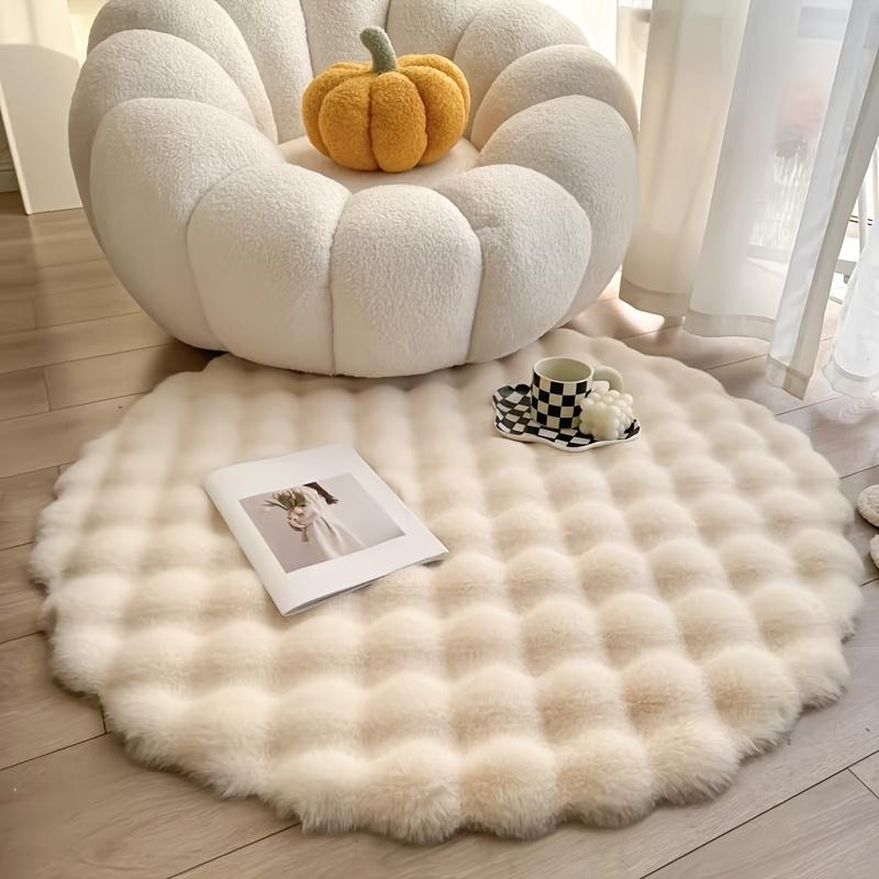 Luxury Cream Faux Fur Rug, 39.37" Round Plush Mat. Cozy & Soft Polyester for Living Room, Bedroom. Machine Washable. Shop Now!