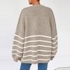 Women's Fashion Stripe Coats Long Sleeved Knitted Casual Cardigan Sweater Jacket