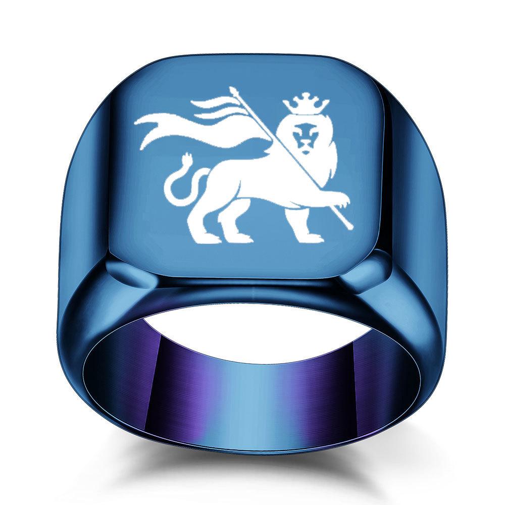 Retro European Lion King Flag Titanium Steel Square Ring, Men s 18MM Size 9