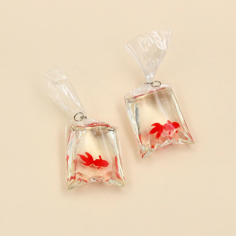 10pcs 50x23mm Transparent Water Bag Fish Resin Charms Funny Ocean Coral Goldfish Pendant For Earring Keychain DIY Jewelry Make