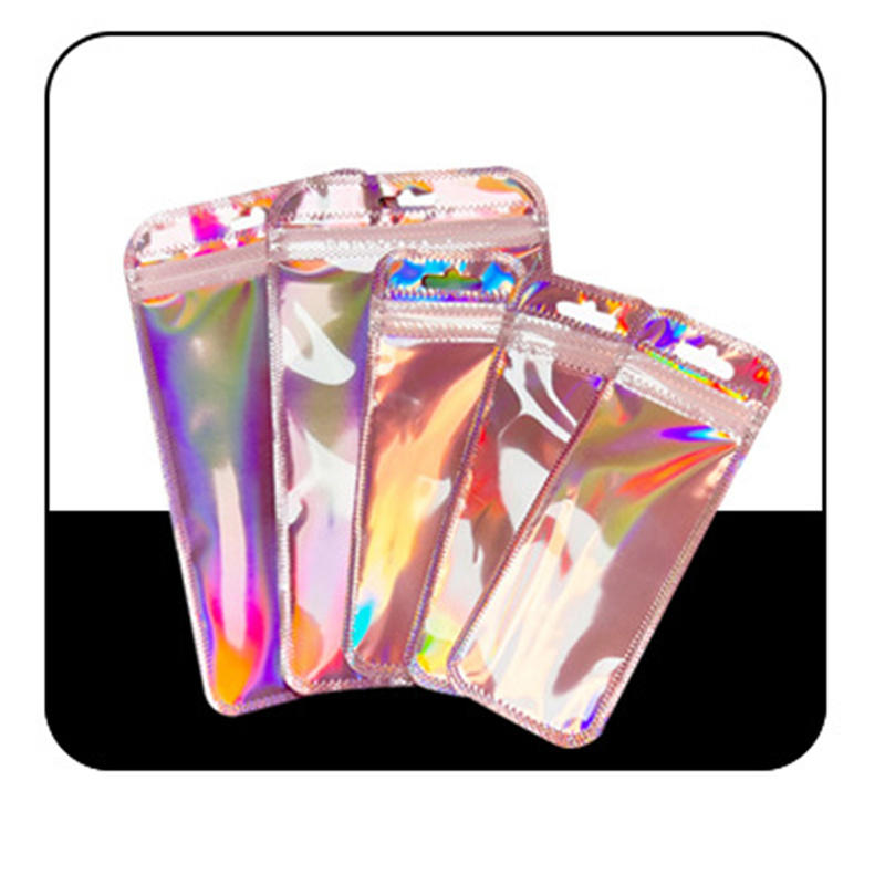 50 Stück schillernde Ziplock-Beutel, transparente Laser-Kunststoff-Wiederverschließbare Beutel für Schmuck-Display, Bastelarbeiten, Nägel, Wimpern