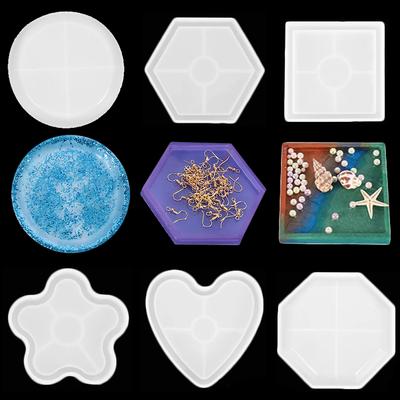 Tablett Untersetzer Silikonform DIY Geometrisch Rund Quadrat Herz Sechseck Untersetzer Aufbewahrungsplatte Epoxidharzform Heimdeko