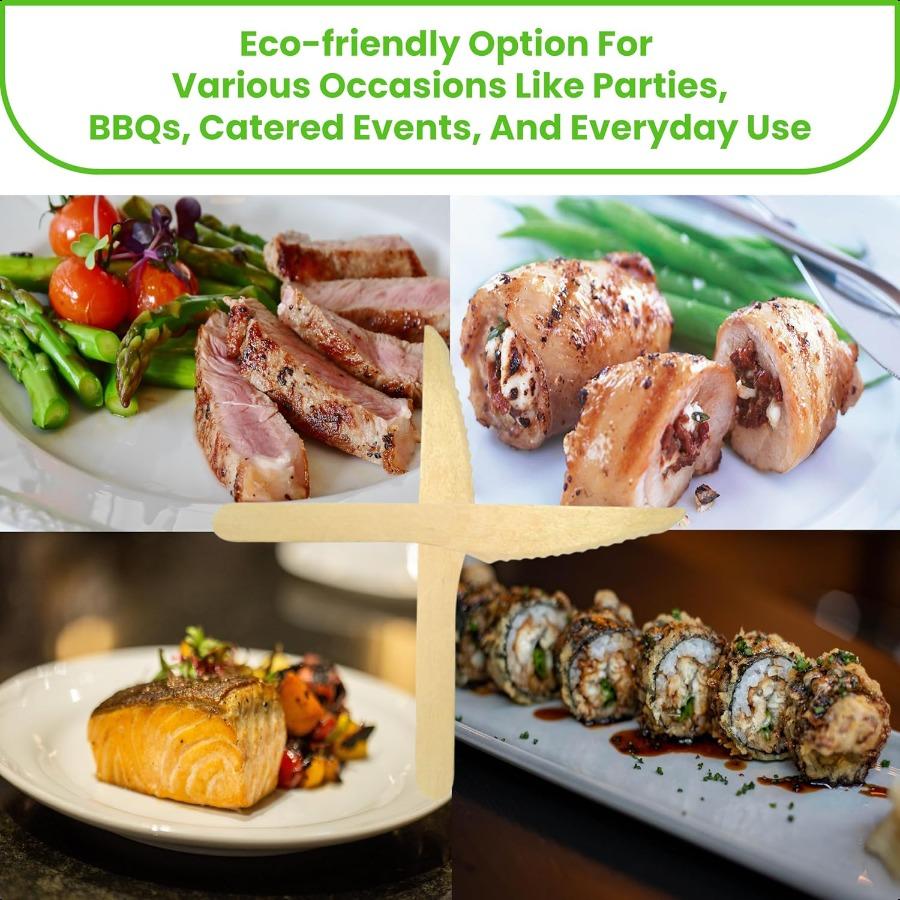 6.25" Disposable Wooden Knifes Natural Wooden Utensils Pack of 100ct