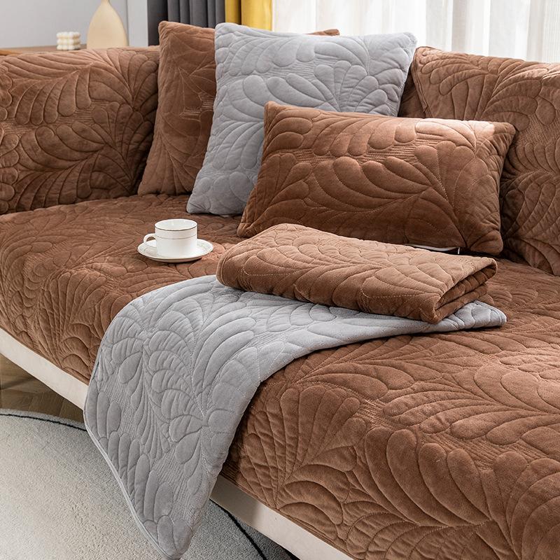Winter Plush Sofa Cushion Four Seasons Universal Nordic High-End Thickened Cushion Simple Gray Non-Slip Back Cover Towel