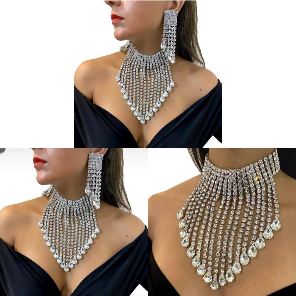 Water Drop Pendant Necklace With Multilayer Tassels For Fashion Party Wear Women