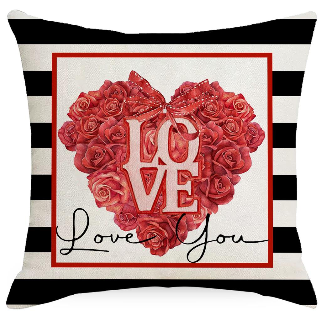 Valentine's Day Throw Pillow Cover Festive Decorative Cushion Festive Linen Print Cushion Cover Soft