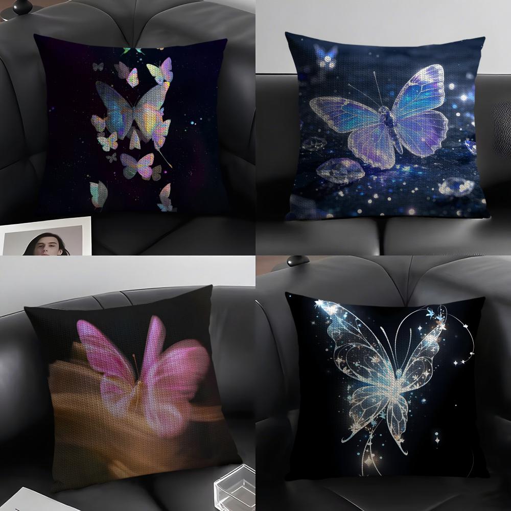 Butterfly INS Cushion Cover Natural Linen Organic Fabric DoubleSided Printing Sofa Home Decor Gift Pillow Case