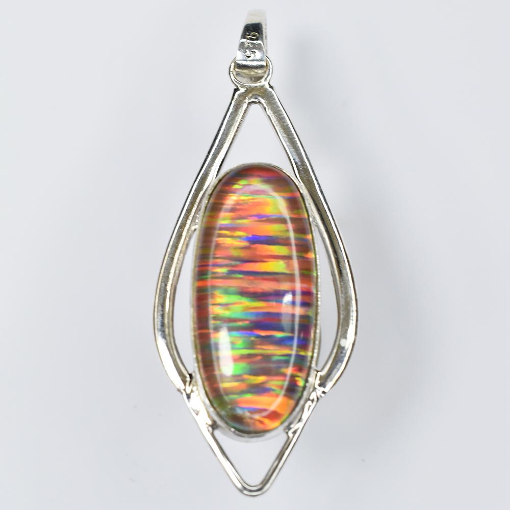 Natural Opal Pendant 925 Sterling Silver Certifeid 32 ct Oval Gems October Birthday Birthstone