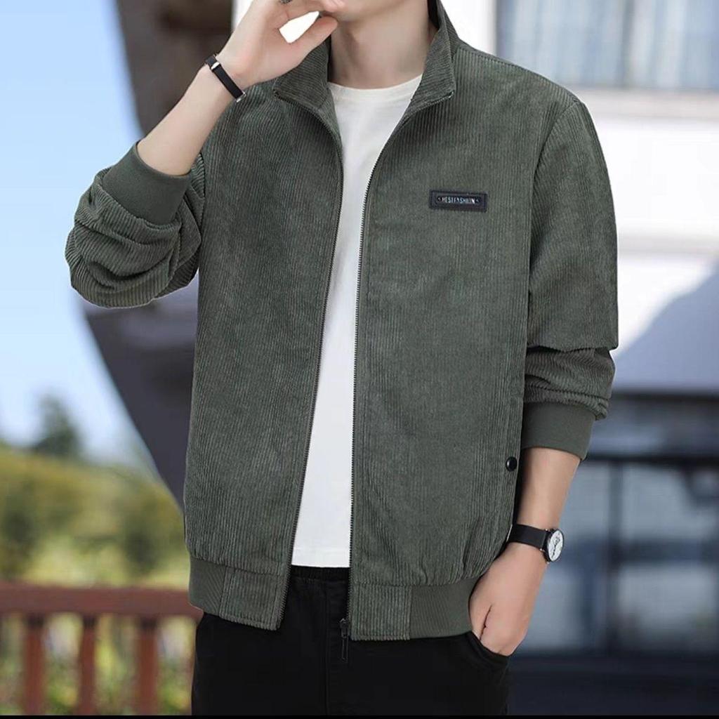 Men's Trendy Korean Style Slim Fit Corduroy Jacket with Stand Collar