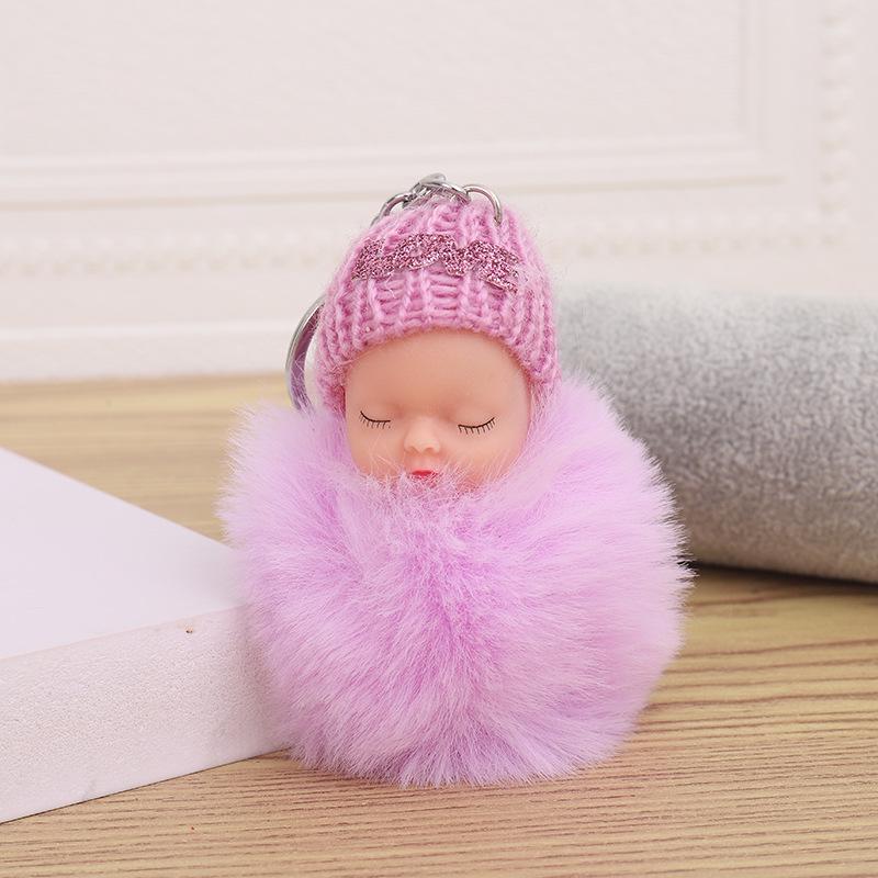 Adorable Fur Ball Doll Keychain with Wool Hat - Vinyl Doll Bag Pendant Gift