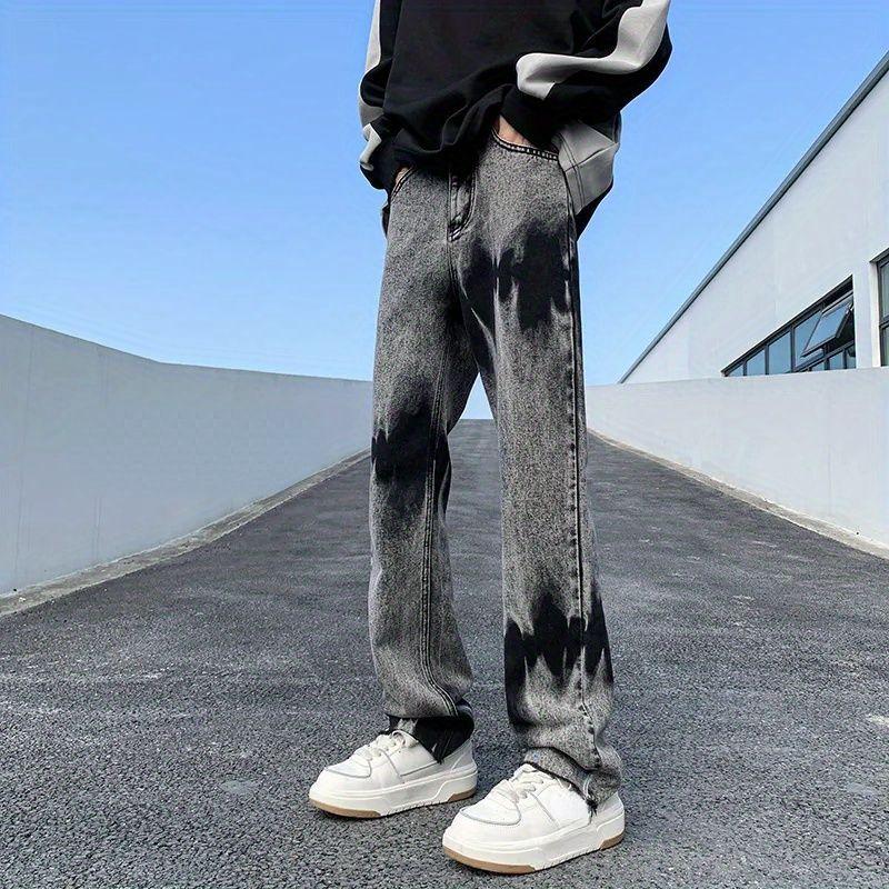 TUVBNRD24 Heren Hip Hop Patroon Tie-Dye Jeans  Mode Casual Broek  Koreaanse Street Broek Losse Oversized Herenbroek S zwart