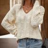 Fashion Long Sleeve V-neck Pullover Women's Sweaters Lace-up Back Hollow Out Knitted Sweater Ladies Elegant Loose Solid Casual Knitwear Jumpers 25135