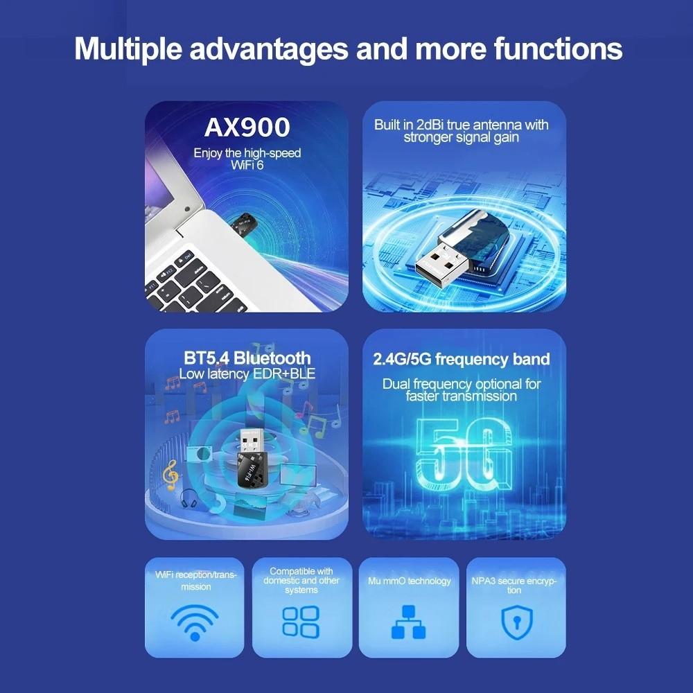 WiFi 6 Bluetooth 5.4 Adapter Dual Band Mini USB USB Network Card 900Mbps 2in1 Dongle Wireless WiFi Receiver Wireless Network