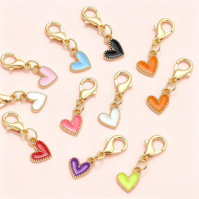 10Pcs Enamel Heart Charm Lobster Clasp Pendant Colorful Alloy Love Heart Dangle Charms For Diy Jewelry Making Keychain Bag Decor