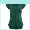 Elegant Women's Fashion Summer V-neck Short Sleeve Pleated Loose Blouse Plus Size