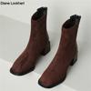 Fashion Women Thick Heels Ankle Boots Short Boot Fashion Shoes Women Ins Spring Autumn Zip Daily Office Lady Footwear Size 32-43 Brown