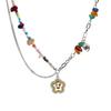Farbe Dopamin Halskette Titanstahl verblasst nicht Ethnischer Stil Perlen Schmuck Zubehör Damen Smiley Gesicht Anhänger Schlüsselbein Kette Damen