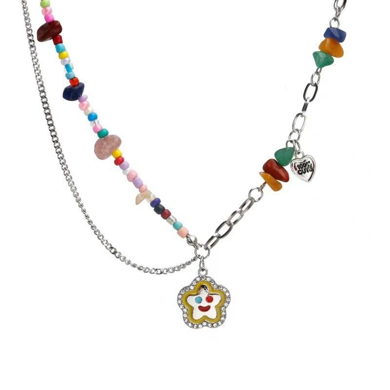 

Color dopamine necklace titanium steel does not fade ethnic style beaded jewelry accessories women smiley face pendant collarbone chain women