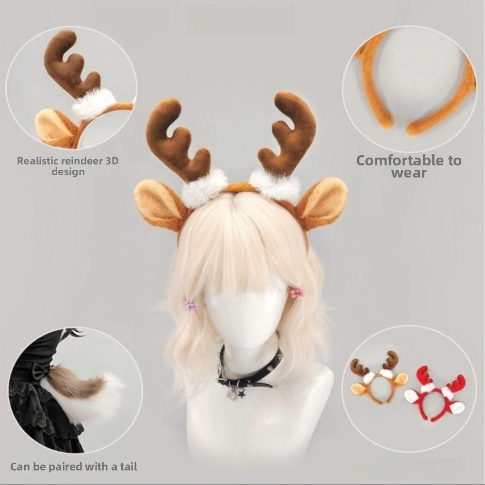 Plush Antler Headband Cute Festive Design Deer Ear Hairpiece Universal Fit Comfortable To Wear Reindeer Hair Hoop Holiday Party