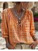 New Style Women's Ruffled V-neck Strap-front Printed Balloon Sleeves Blouse, Fashionable and Versatile for Street and Holiday Wear.