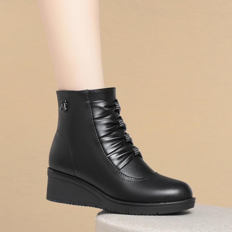 Fashion AIYUQI Mom Winter Shoes Boots Wedge 2025 New Genuine Leather Women Snow Boots Round Toe Casual Chunky Warm Ladies Short Boots