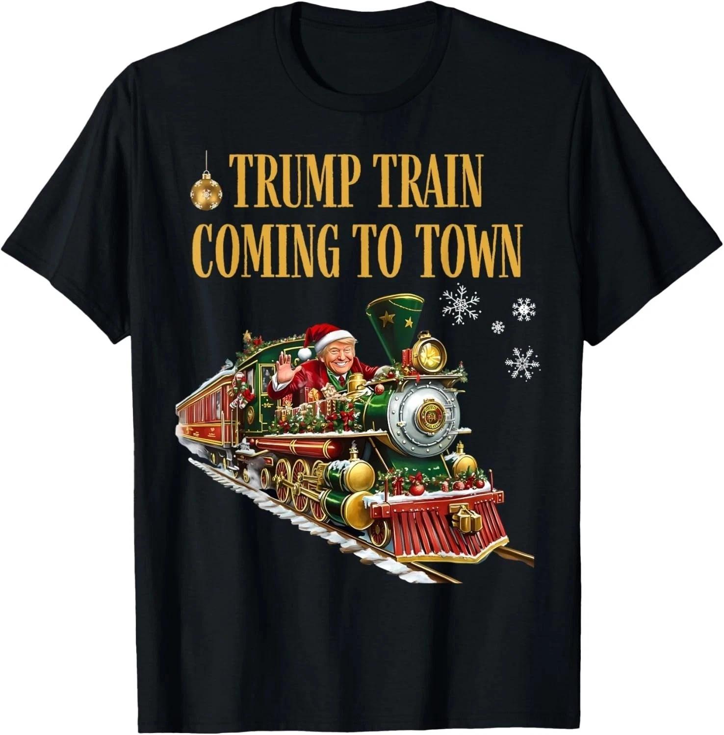 Trump Train Coming To Town Funny Christmas Santa T-Shirt S-3XL Q8748 2XL