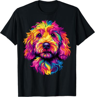 Buntes Doodle Hundegesicht Künstlerischer Druck Grafik T-Shirt Atmungsaktives Baumwoll-T-Shirt für Hundeliebhaber