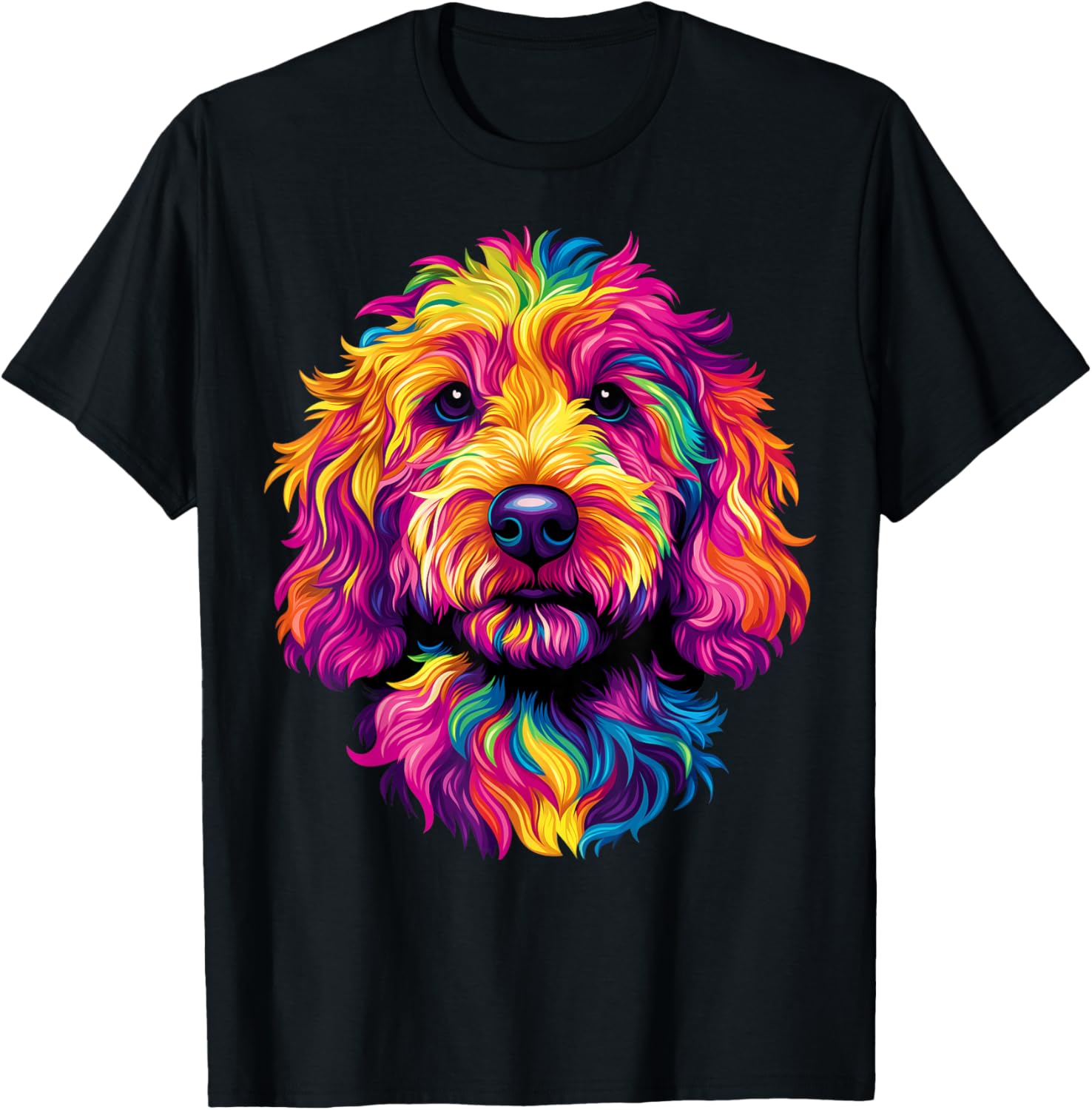 Colorful Doodle Dog Face Artistic Print Graphic Tee Breathable Cotton T-Shirt for Dog Lovers S
