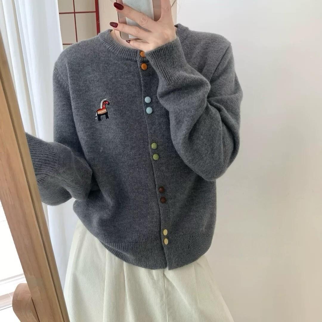 

Women s Long Sleeve Wool Knit Sweater with Lapel - Multiple Colors Available S 40-50kg серый