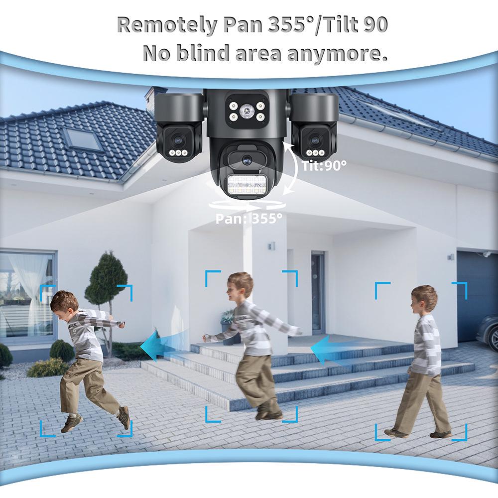 ICSee 9MP HD Outdoor Wireless Camera with Triple Lens and Screen