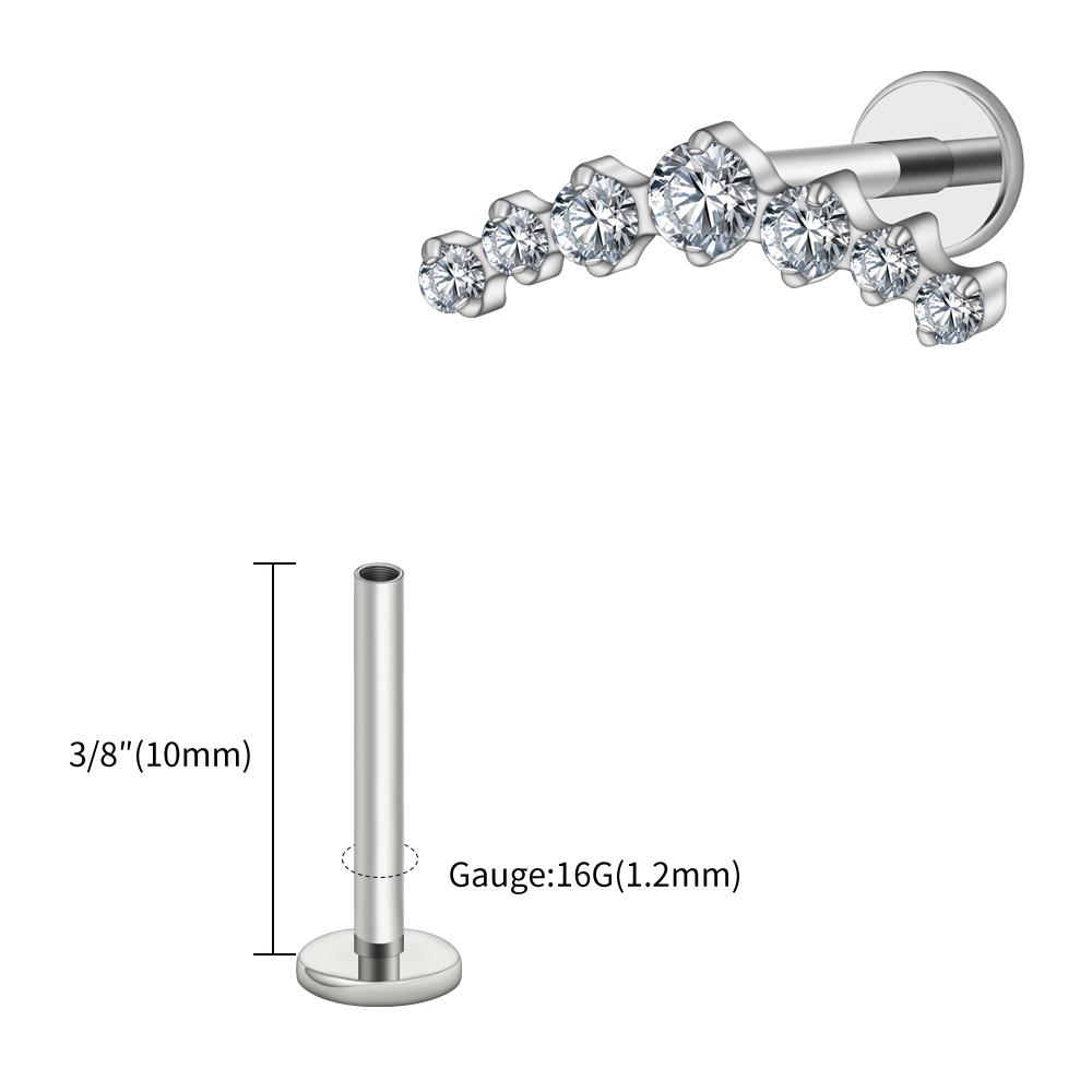 Pravý Velký ASTM F136 Titan 16G CZ Seskupený Climber Stud Náušnice Labret Helix Tragus Chrupavka Stud Plochý Zadní Piercing