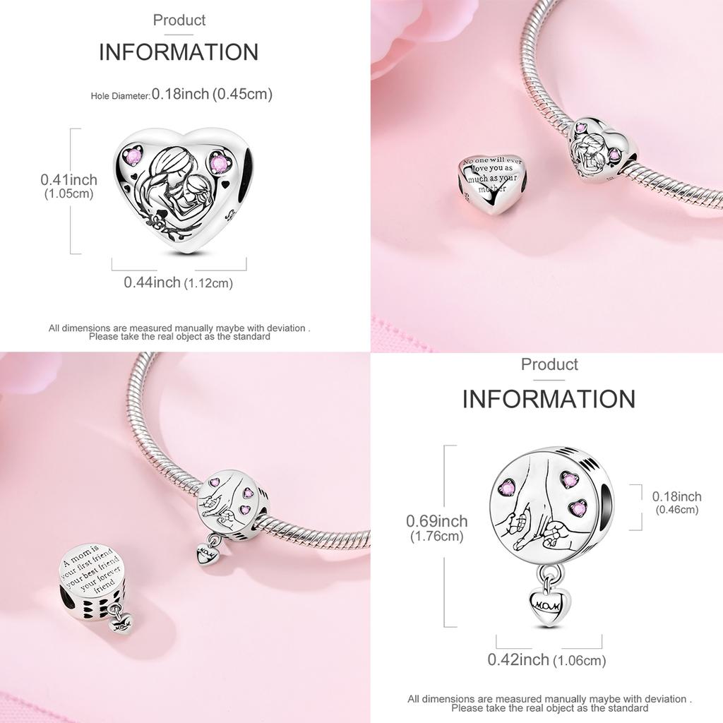 New In 925 Silver Charms Bow Love Mom Heart Charm Bead Fit 925 Original Bracelet DIY Woman Jewelry Gift For Friend