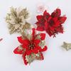 10/20Pcs Artificial Poinsettia Flowers 15cm Glitter Powder Flower Heads for Christmas New Year Party Supplies