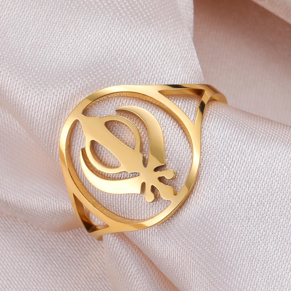 Dawapara Sikh Khanda Ring Adjustable Women Ring Religious Sikhism Jewelry Protection Amulet Stainless Steel Wedding Band