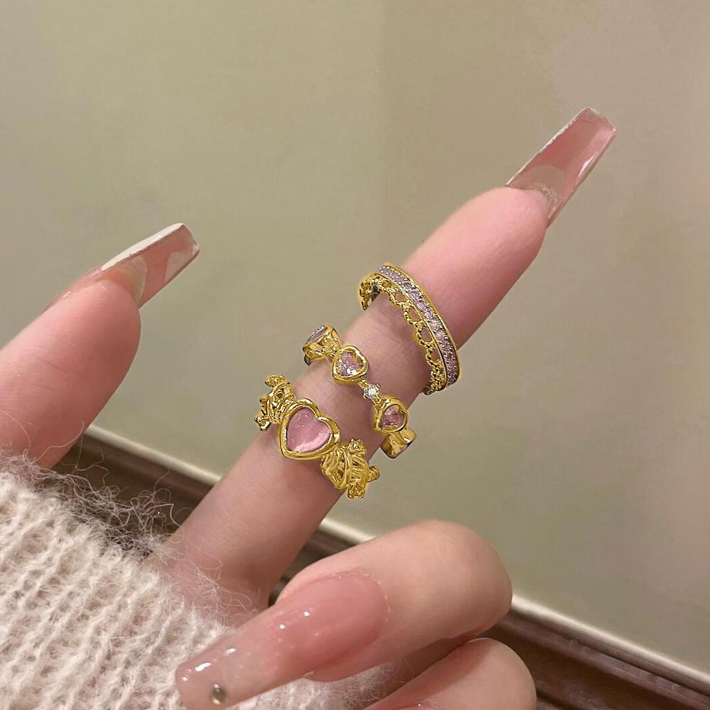 New Crystal Rings Heart Adjustable Ring Irregular Geometry Punk Vintage Rings Set for Women Girls Fashion Jewelry