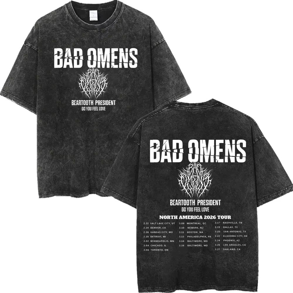 Vintage Washed Bad Omens Rock Band T-shirts Gothic Fashion Short Sleeve T-shirt Men Women Casual Loose Cotton T Shirt Streetwear
