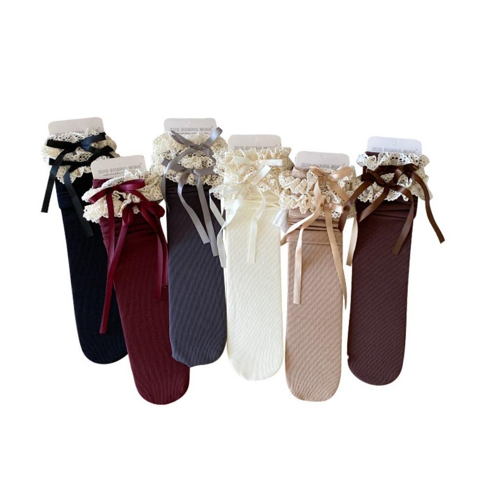 Breathable Winter Compression Stocking Bowknot Bow Middle Tube Socks New Pile Socks  Autumn Winter