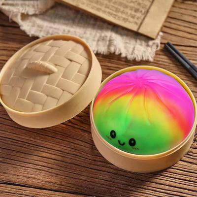Smiling Steamed Bun Stress Ball with Steamer Anti-Anxiety Cartoon Dumpling Squeeze Toy Soft Simulated Dough Ball Fidget Sensory Toy